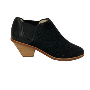 Matt Bernson Boots Womens Sz 8 Black Leather Wool Ankle Booties Pull On